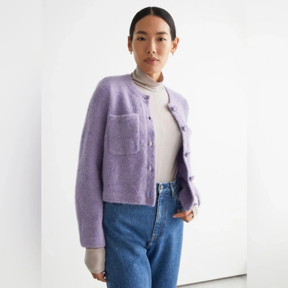 & Other Stories Lilac Cropped Button Cardigan